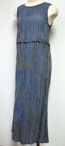 April Cornell Dress Sz M Turquoise Blue Yellow Striped Plaid Tank Dress
