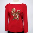 Sweaterworks Red Embellished Sweater Chinese Dragon Sequin sz PM