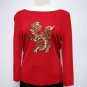 Sweaterworks Red Embellished Sweater Chinese Dragon Sequin sz PM