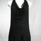 Laundry by Shelli Segal Black Beaded Drapped Halter MINI Dress Sz L