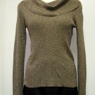 Ann Taylor LOFT Sweater sz M 100% Silk Brown Gold Cowl Neck Long Sleeve