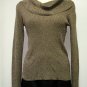 Ann Taylor LOFT Sweater sz M 100% Silk Brown Gold Cowl Neck Long Sleeve