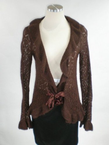 Next Era Couture Deep Brown Lightweight Lace Mohair Blend Retro Cardigan Sz M