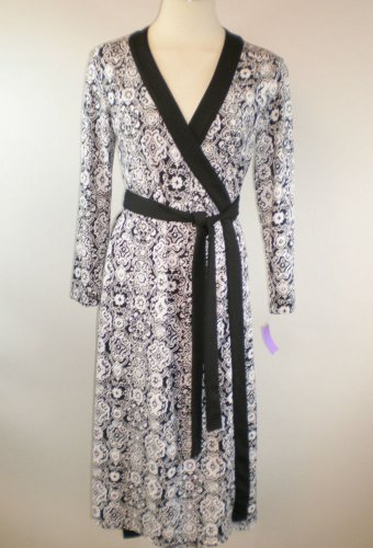 Tahari Sz Small Black and White Geometric Print Kate Wrap Dress