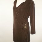 Chico's Travelers Sz 4 Brown Faux Wrap Mini Dress with Studs
