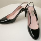 Isaac Mizrahi Retro Black Patent Leather Round Toe Slingback Heels Sz 6 B