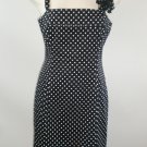 Tahari Sz 6 P Black and White Polka Dot Sheath with Pinned Flower