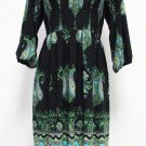 London Times dress sz 6 ruschti paisley print green blue turquoise empire waist