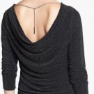 Michael Kors Sz M Black and Silver Cowlback Shimmer Top with Silver Chain
