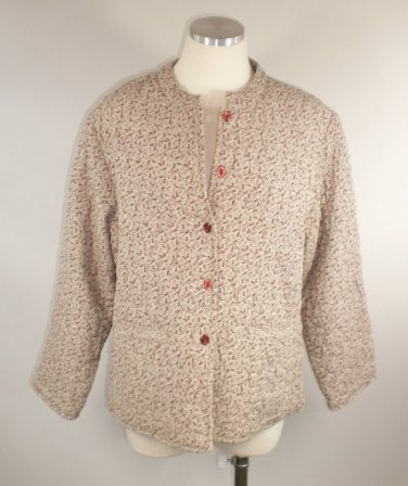April Cornell Jacket Tan & Maroon Quilted Floral w/ Mandarian Collar Sz Small
