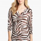NWT Michael Kors Sz Sm Chocolate Brown Ruched Zebra Print Cowl Neck Top