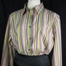 Foxcroft Wrinklefree Pink Kelly Green long Sleeve Cotton blend Button down sz 14