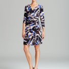Calvin Klein Dress Sz L Bittersweet Celestial Blue Black Swirl Faux Wrap Dress