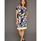 Calvin Klein Sz XL Navy Floral Side Tie Stretch Cap Sleeve Dress