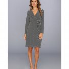 Calvin Klein Sz 8 Black and Cream Geometric Print Wrap Kate Dress NWT