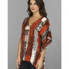 Michael Kors Sz Small Medium Mandarin Snake Print Gold Stud V Neck Flutter Top