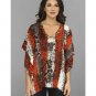 Michael Kors Sz Small Medium Mandarin Snake Print Gold Stud V Neck Flutter Top