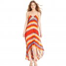 Calvin Klein Sz 12 Red Sunburst Multi Color Geometric High Low Maxi Dress