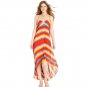Calvin Klein Sz 12 Red Sunburst Multi Color Geometric High Low Maxi Dress