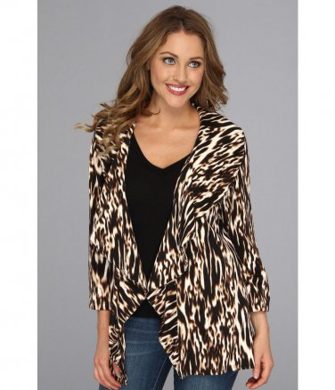 Calvin Klein Sz 10 Black and White Animal Printed Front Draped Jacket