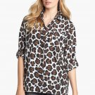 NWT Michael Kors Blouse Sz MeD Cream Leopard Animal Print Button Down Blouse
