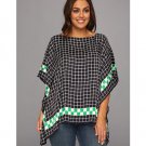 NWT Michael Kors Sz S/M Dark Blue Spring Green Checker Flutter Scarf Top