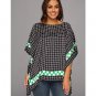 NWT Michael Kors Sz S/M Dark Blue Spring Green Checker Flutter Scarf Top