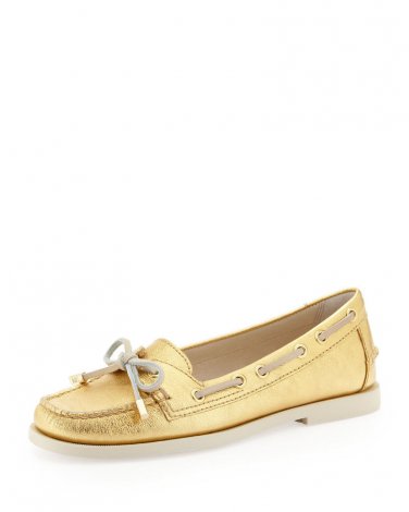 NWB Michael Kors Sz 8 Gold Metallic Leather 'Blair' Driving Moccasin Boat Shoes