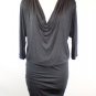 NWOT Alice + Olivia Charcoal Gray Drape Neck Bottom Ruched Blouson Dress