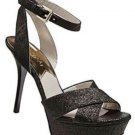 MICHAEL KORS Heels Sz 7.5 M Black Gideon Glitter Platform Sandal NWOB