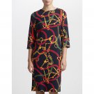 Ralph Lauren Dress PM Equestrian Bridle Print Black Jersey Boatneck  MSRP $169