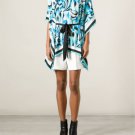 Michael Kors Sz L  XL Summer Blue Marquee Kaftan Flutter Scarf Top with Belt