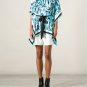 Michael Kors Sz L  XL Summer Blue Marquee Kaftan Flutter Scarf Top with Belt