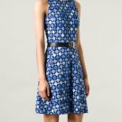 NWT Michael Kors Sz 10 Amalfi Blue Geometric Print Tea Dress with Belt