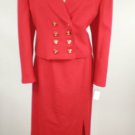 CHRISTIAN DIOR Red 2 Piece Long Skirt Double Breasted Jacket Career Suit Sz 12