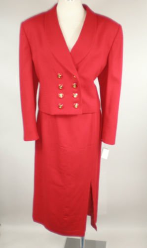 CHRISTIAN DIOR Red 2 Piece Long Skirt Double Breasted Jacket Career Suit Sz 12
