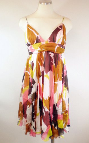 Milly of New York Sz 8 Pink Brown Gold Printed Silk Sheath NWT $480