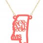 Monogram Necklace Acrylic USA State Map Hand Made Initials Personalized