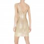 V Neck Bandage Bodycon Dress Evening Cocktail Party Prom Dress Golden XS S M L