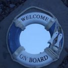 wooden painted blue & white nautical beach sea WELCOME ON BOAR