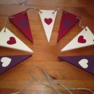 Handmade wooden bunting cream & purple & red hearts