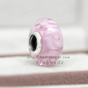 S925 Silver Double Pink Nostalgic Roses Charm Murano Glass Beads Fit European Jewelry Bracelets 328