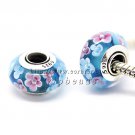 S925 Silver Blue flowers Murano Glass Beads Charms Fits European jewelry Bracelets ZS010