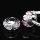 S925 Silver Pink flowers Murano Glass Beads Charms Fits European jewelry Bracelets ZS013