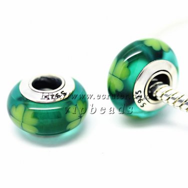 S925 Silver Clover Murano Glass Beads Charms Fits European jewelry Bracelets ZS042