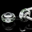 S925 Silver White flowers Murano Glass Beads Charms Fits European jewelry Bracelets ZS059