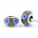 S925 Sterling Silver Blue Flower Murano Glass Beads Charms Fits European jewelry Bracelets ZS095