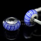 S925 Sterling Silver Blue Line Murano Glass Beads Charms Fits European jewelry Bracelets ZS101