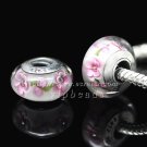S925 Sterling Silver Pink flowers Murano Glass Beads Charms Fits European jewelry Bracelets ZS134