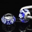 S925 Silver Blue white flowers Murano Glass Beads Charms Fits European jewelry Bracelets ZS131